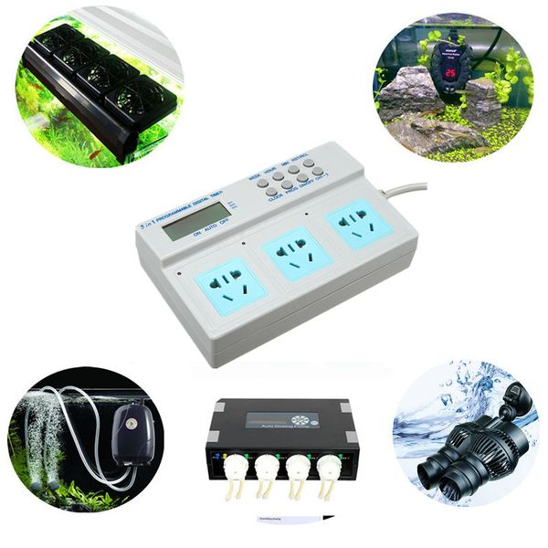 3 in 1 programmierbares digitaler Timer -Sockel LCD -Stromversorgungssteuerer für Fischaquarium -Beleuchtungsheizung Filterluftpumpe Dosierung Pumpe