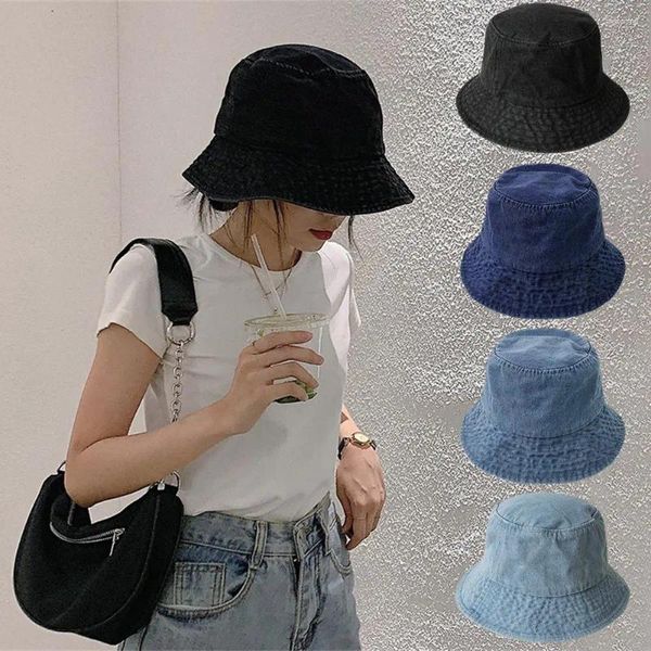 Berets Outdoor Wide Brim Sunhat Women Summer Sun Ciscor вымытый рыбак кепки Bob Hats Unisex Panama Anti-UV Cowboy Retro Bucket O3S5