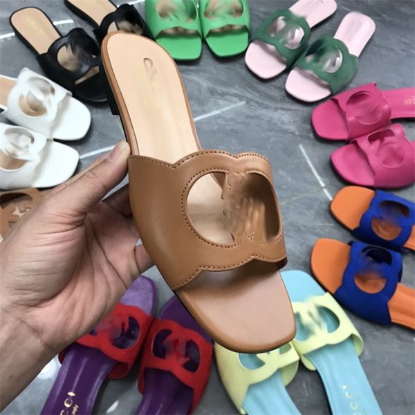 Sandálias de grife designer luxuoso couro sandálias femininas de verão praia praia feminino feminino entrelaçado duplo g hollow out slippers tamanho 35-42