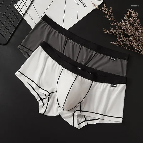 Underpants Strato di seta di ghiaccio sottile u sacca convessa a bassa vita sport traspirante sexy pantaloni angolari piatti semi trasparenti quattro quattro