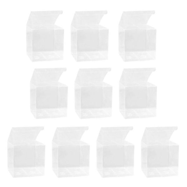 10 pezzi di scatola del cubo trasparente Clear Candy Treat Regal Regal di plastica per la festa di compleanno del matrimonio per baby shower - 10x10x10cm Wrap204u