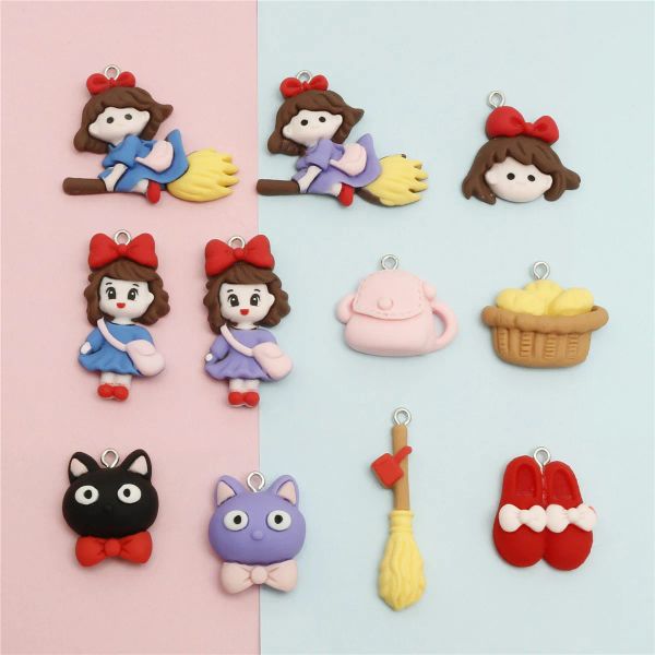 20pcs Flying Witch Cat Bag Charms para colar de pendura Diy pingentes Brincos Acessórios de jóias da moda de chaves