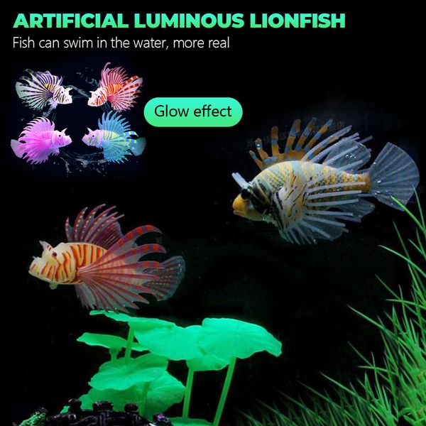 Acquario artificiale luminoso pesce leone pesce vasca per paesaggio acquatico silicone gelaio pesce luminoso in ornamento sottomarino scuro