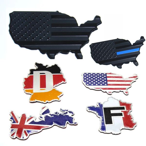 Flag -Karte Aufkleber Auto Fender Emblem National Flaggenauto -Aufkleber für Car Trucks Laptop Aluminiumlegierung für USA UK Deutschland Frankreich