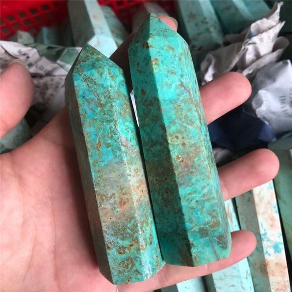 Новые приезды духовные целительные кристаллы башня натуральная зеленая синяя бирюзовая кристаллическая палочка для продажи