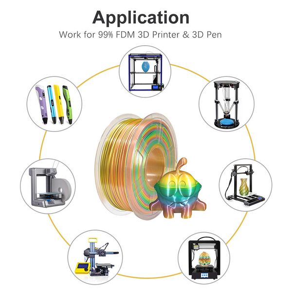 ПЛА ilk Silk Rainbow Filment 3D Принтер 1Roll 1,75 мм-/+ 0,02 мм. Биоразлагаемый материал для пластика FDM для 3D-ручки