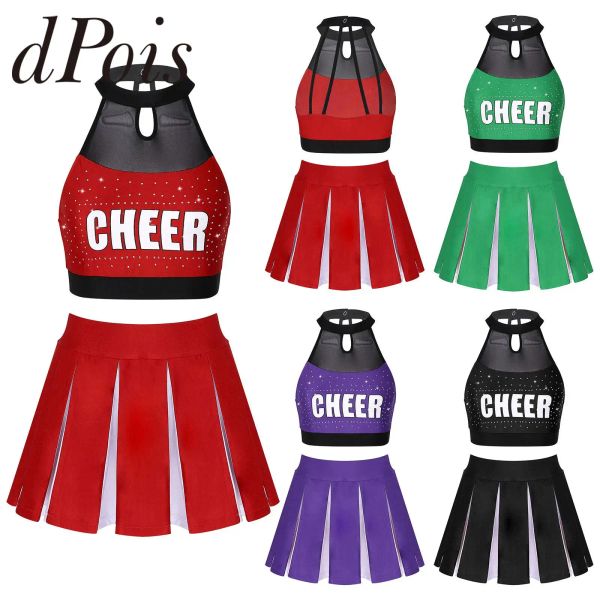 Frauen Schulmädchen Cheerleading Uniform Outfit sexy Dessous Crop Top + Plissee Rock Erwachsene Frau Cheerleader Cosplay Kostüm