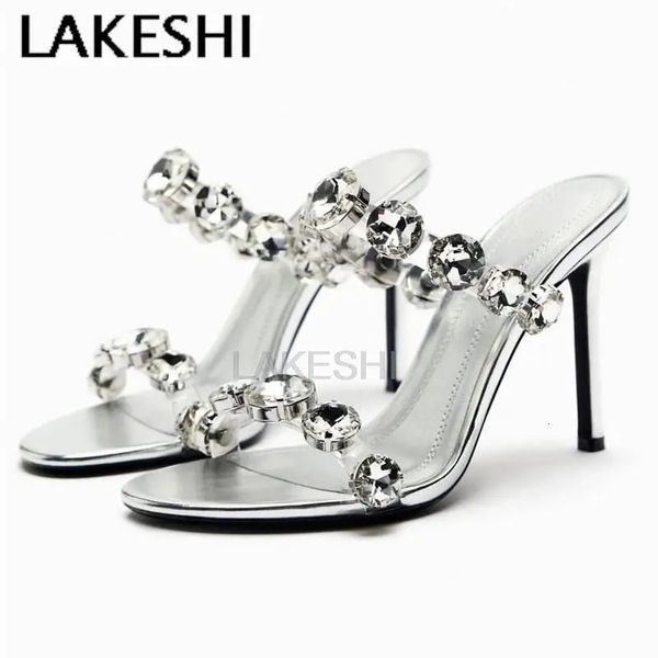 Lakeshi Luxury Rhinestone Women Pompes Sexy Party Bride Wedding Scarpe Crystal Heels Mules Lady Summer Taccolette Sandali Slip-On 240401