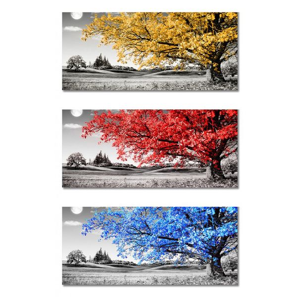 Foglie lussureggianti giallo rosso blu poster in tela e stampare moderni alberi di arte in bianco e nero per alberi da parete decorazioni per la casa