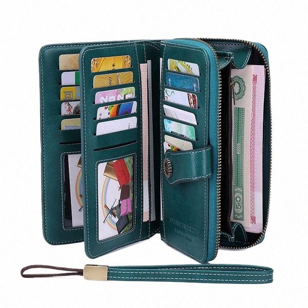 Portafoglio femminile di alta qualità RFID Portacnici in pelle antifurto per donna LG Zipper Grande Stume da donna Clutch Clutch Porta della Carta Female W9YZ#