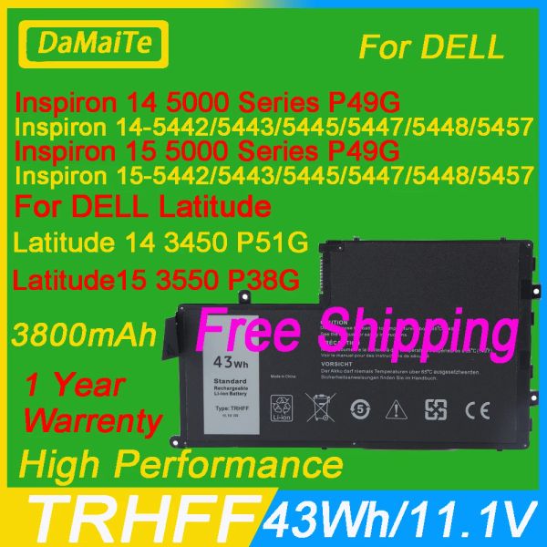 Baterias 43Wh TRHFF Bateria para Dell Inspiron 145445 5447 5448 155542 5543 5545 5547 5548 Latitude 3450 3550 P39F P49G 1V2F6