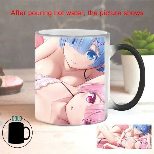 Tassen 2 Pyjama Girls Kaffee Tasse Balck Cup BSKT-171 Farbwechsel Tasse Anime Sublimation Tumbler Thermosensitive Tassen Verfärbungsbecher 240410