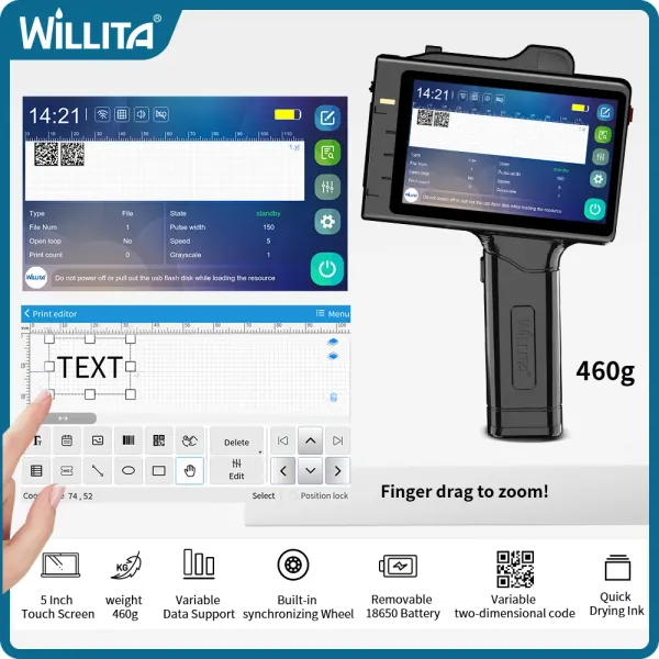 Yazıcılar Willita Taşınabilir Handheld Mürekkep Püskürtmeli Yazıcı Üretim Tarihi Barko Kod Kodlama Makinesi Toplu Numarası QR Kalıcı Hızlı Kurutma