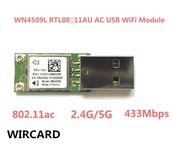 Cards Wircard WN4509L Mini 5GHz 2,4GHz 433Mbps Banda sem fio 802.11ac Adaptador Wi -Fi USB RTL8811AU para desktop/laptop/pc