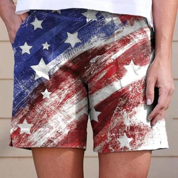 Damen-Shorts Kurzflagge lässig mit locker Pantetasche gedrucktem Schnüren-up American Hosen Baumwolljunge Unterwäsche für Frauen