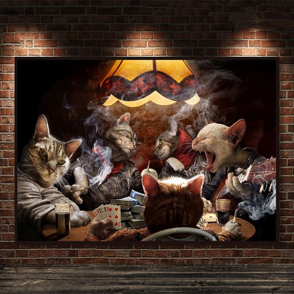 Katzen spielen Poker Canvas Malerei Katzen rauchen Plakate und druckt lustige Tiere Wandkunst Bilder Bar Wohnzimmer Wanddekoration