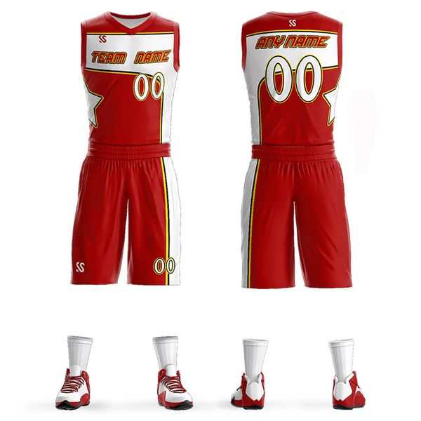 Men Youth Custom Basketball Jersey Basketball Uniformes, Basketball Sets Plus Size Red Can Printing Logo Nome Number