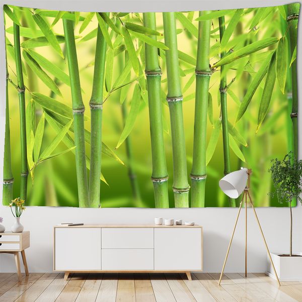 Зеленый бамбуковый лес леса природы Гобелен дизайн течь водяные растения цветы гобелен