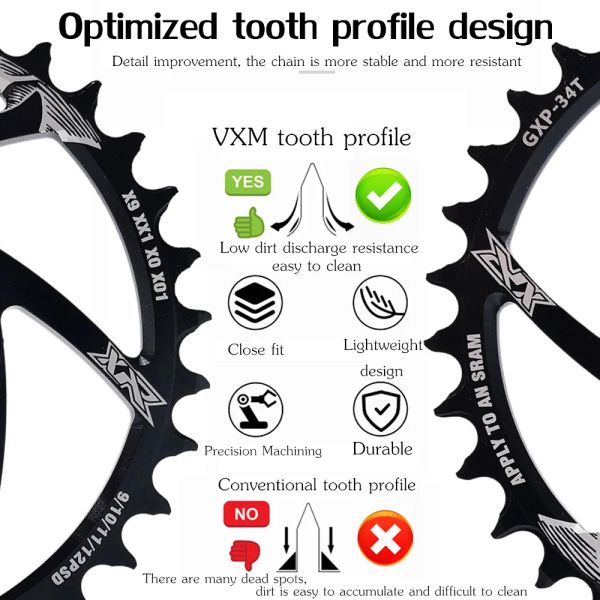 VXM MTB GXP BICYCLE CRANKET CRANK AGRAGGI FASSO 34T 36T 38T 40T CHAINGRINGRING CHANNINGRINGERE PER SRAM GX XX1 X1 X9 GXP Offset di Piedivela 3MM