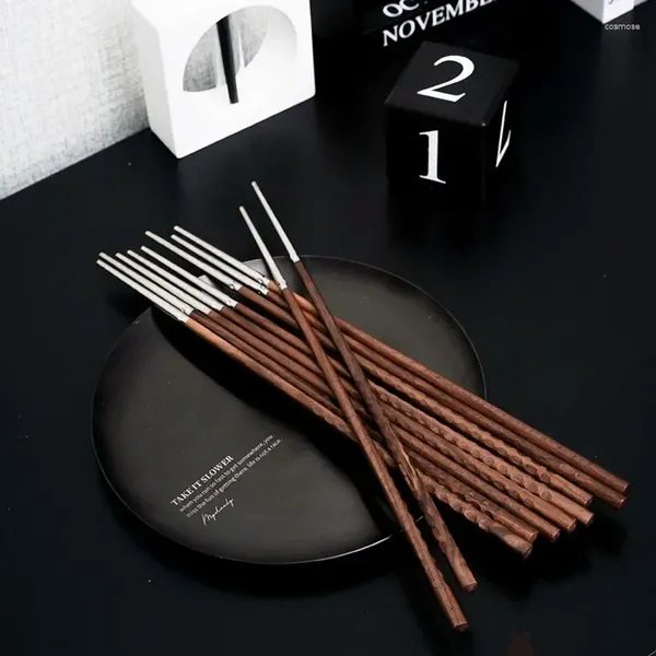 Stäbchen Vintage Schwarz Walnuss Edelstahl Spleißen Metall Sushi Sticks Home Restaurant Chinesisch erweitertes Lernen Chop Stick