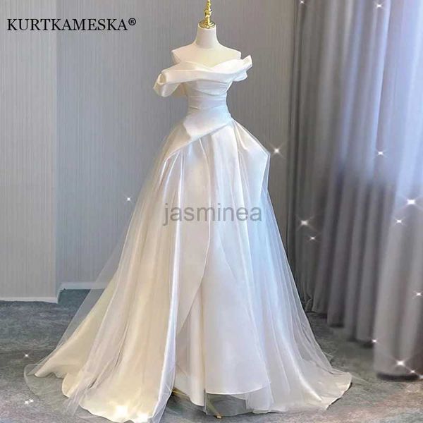 Abiti sexy urbani di lusso bianco francese in raso da sposa da sposa abito da sposa sexy fuori spalla da ballo senza spalla da ballo da ballo da sera abiti da donna 24410