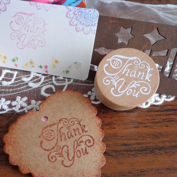 1pc Grazie Stampo in gomma in legno per lo scrapbooking Blessing di saluto Lettera di saluto per la buona fortuna artigianale rotonda a mano Timbro in legno