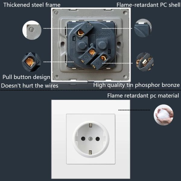 Padrão da UE Double USB Wall Power Socket, plugue de parede elétrica com porta de caractere de Carregamento Fast Charing Type-C 16A 220V