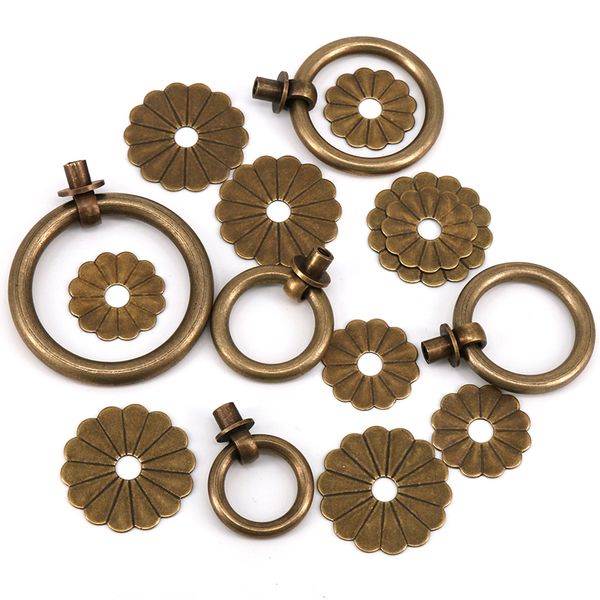 Antiquitätenstil reiner Messingring ziehen für Schrank Schrankschublassen Ringe Pulls Knopf mit Schrauben Vintage Möbelhardware