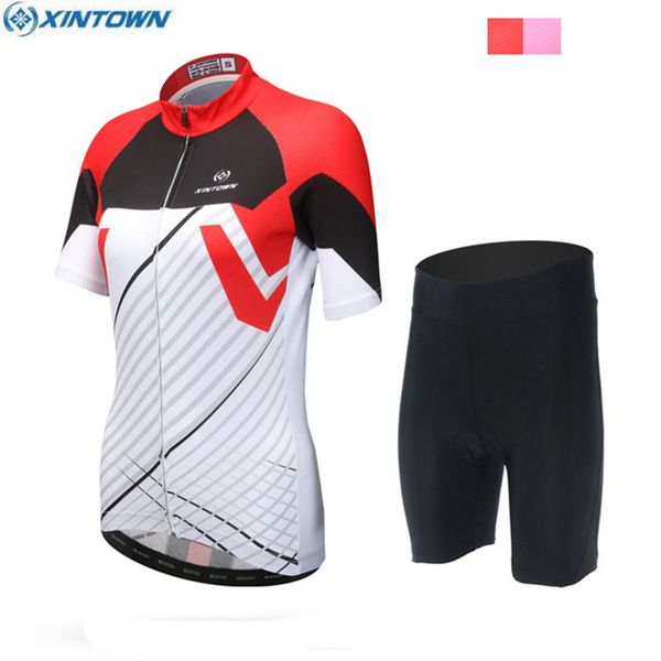 Xintown Kadın Bisiklet Jersey Bisiklet Giysileri Maillot Ciclismo Roupa Ciclismo Bib Şort Seti Bisiklet Seti Kırmızı/Pembe