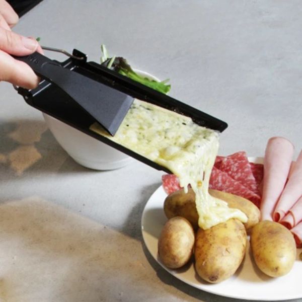 Metall Kohlenstoffstahl Mini Käse Raclette Nicht-Stick-Beschichtungskerzen mit Spatel Koch Koch Set beheiztes Backblech faltbares Griff Bread2.Nicht-Stick-Käse Raclette