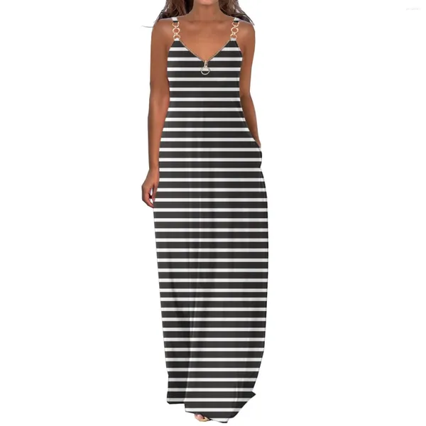 Abiti casual cinghie di metallo sexy Donne abiti lunghi maxi oversize retrò per maglietta estate sciolta da prendisole da spiaggia