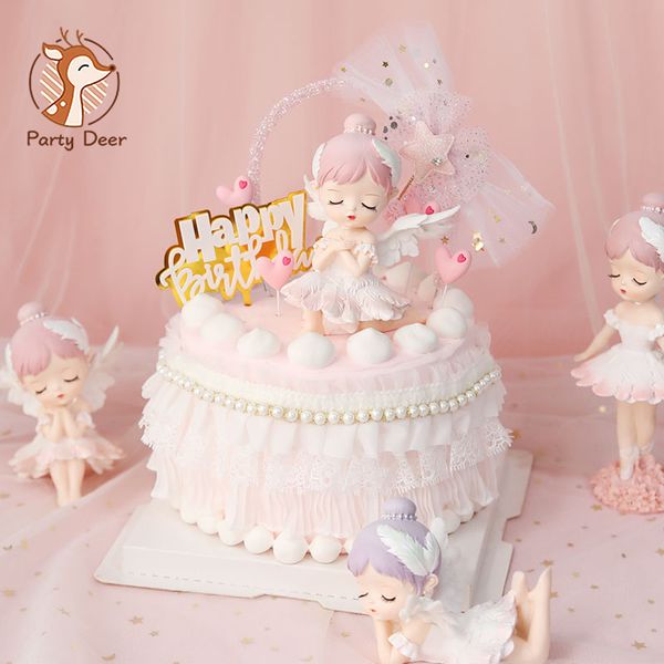 Ballet Girl Cake Topper Topper Dancing Kids Doll Doll Decor Orreria Decorazione per torta di compleanno BAMBINA 1 ° Stito Gifts di festa di buon compleanno