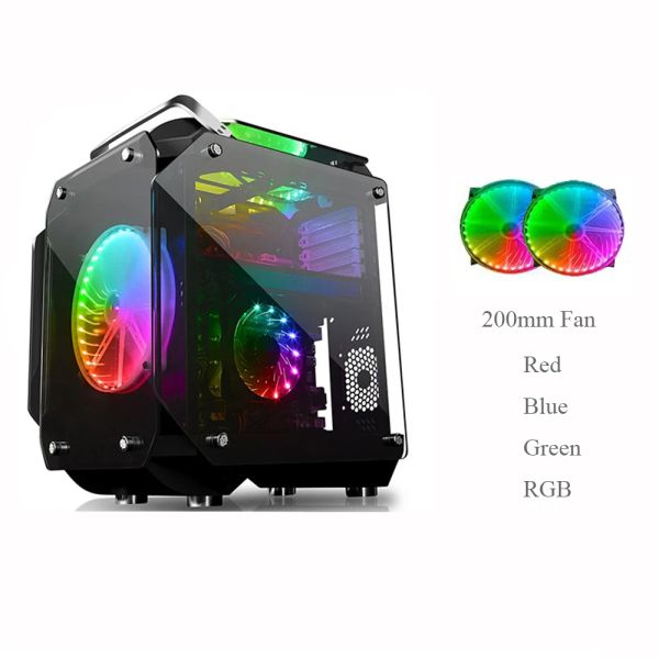 Башни ATX Computer Gamer Case Case Temdered Glass Полное прозрачное зеркало Открыть корпус настольного компьютера с 2х20 см.