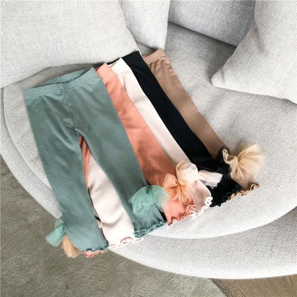 2021 New Kids Girls Girls Leggings Autumn Solid Bow Trey Childrepers Troushers Girl Casual Lápis Pontas Cute Cute Leggings 1-7 anos