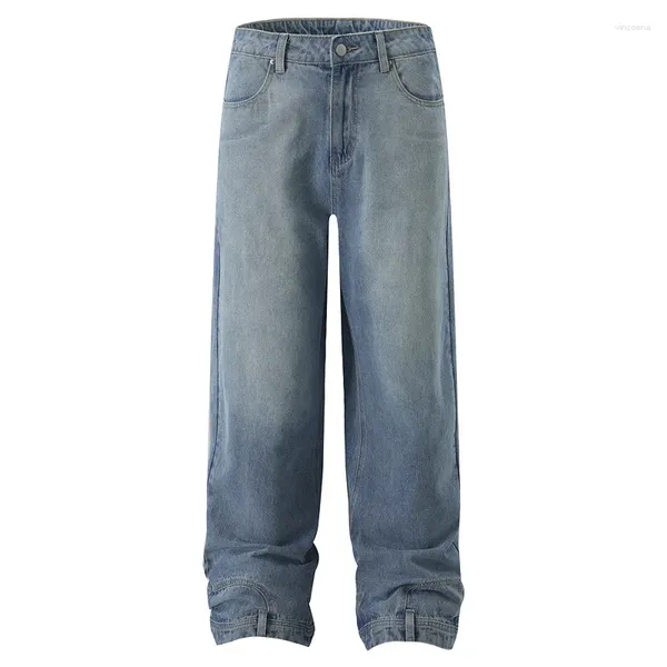 Calça de moda de jeans masculina calças de hip hop de rua alta as calças de jeans reversa