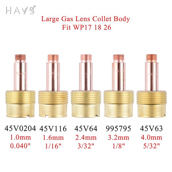 2/5pcs 1.0/1.6/2,4/3.2/4,0 mm Codice per lenti a gas grande a gas 45V0204 45v116 45v64 995795 45v63 per TIG WP17/18/26 Kit di torcia di saldatura