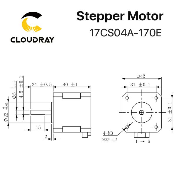 Cloudray Nema 17 шаговый двигатель 0,42N.M 1,7a 2 фазы 40-мм шаговый двигатель 4-х лида для 3D-принтера.