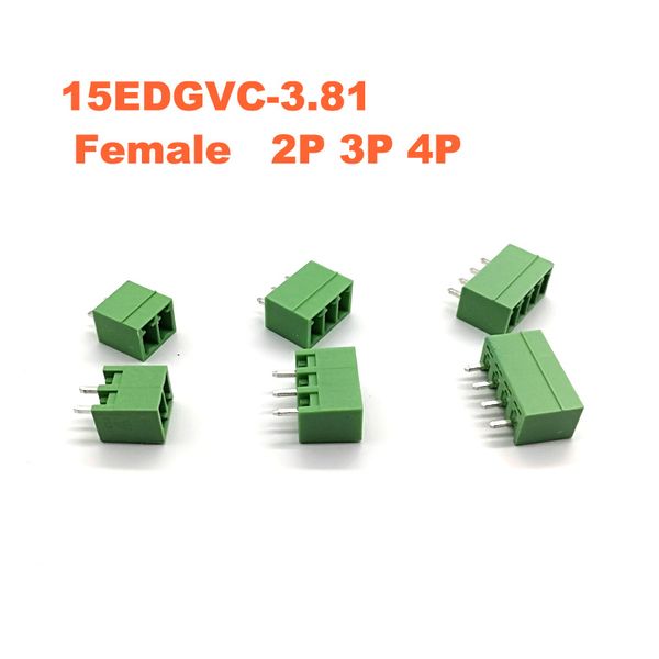 10pcs Pitch Pitch 3,81mm Plug-in de parafuso PCB Bloco de terminal 15EDGK VC 2/3/4p Conectores de fio vertical cabos masculinos/fêmeas Morsettiera