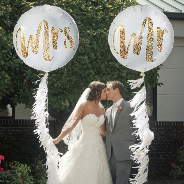 18 -дюймовый круглый белый золотой печать Mrmrs Love Foil Balloons невесты для брака свадебные декор.