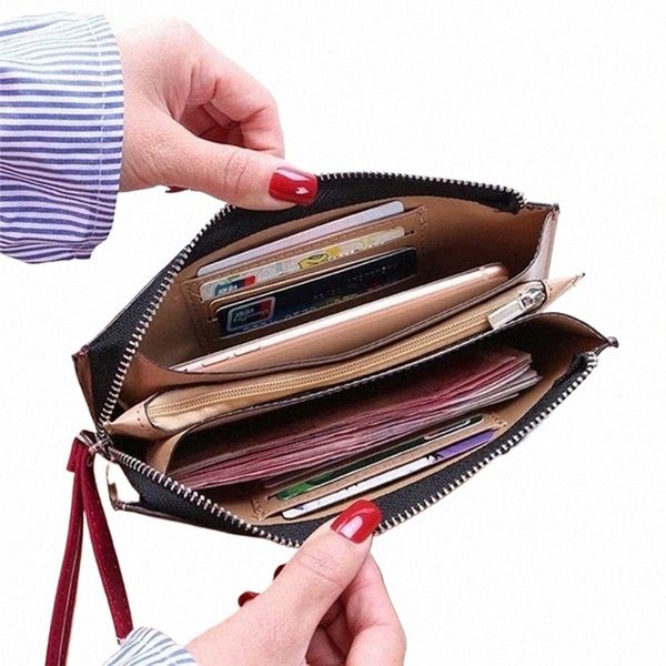 NOVA FI Women Women Office Lady Pu Leather LG Burse Clutch Zipper Busin Wallet Bag Titular Big Capacle Wallet 58GJ#