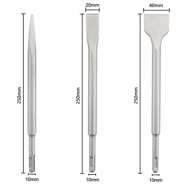 3pcs cinzel conjunto sds mais haste hammer hammer bit groove groove chisel Ferramentas de alvenaria para rocha de parede de tijolos de concreto