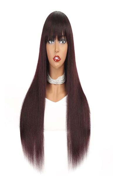 Cabelo humano natural peruca não renda 1b 99J Malásia Remy Remy Wigs reto com franja para mulheres negras barato omb1002558