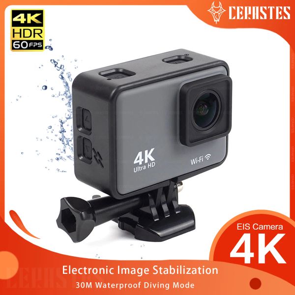 Câmera cerastes câmera de ação 4k60fps wi -fi antishake camera com controle remoto telas de câmera esportiva à prova d'água gravador de unidade de câmera