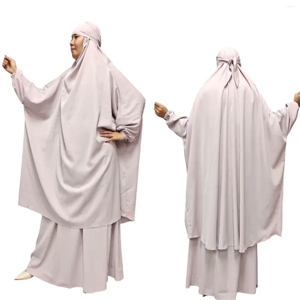 Abbigliamento etnico 2024 Ultime ragazze islamiche o donne Sciarpa e gonna morbida 2 PC Set a Long Ababya per la primavera estate