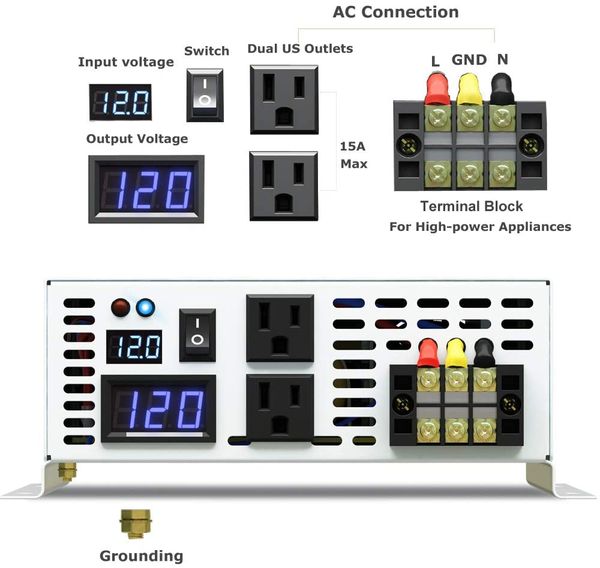 Saf Sinüs Dalga İnverter Gücü 1500W 12V ila 230V Güneş İnvertör Güç Kaynağı Dönüştürücü 24V/36V/48V DC - 110V/120V/220V/240V AC