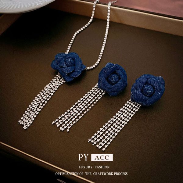 Sier Igle Indude Diamond Denim Tassel Tassel преувеличенные длинные серьги, персонализированные серьги для женщин