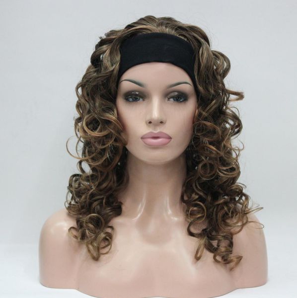 Moda de moda de alta qualidade de moda super sexy Mistura loira Auburn 34 Wig com banda de cabeça Curly Long Half Wig2434929