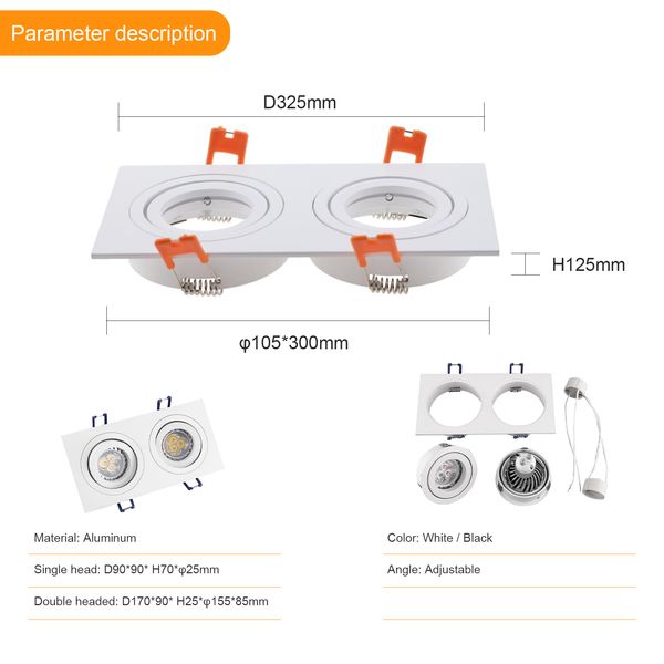 Base di presa a lampadina a LED quadrata incassata GU10 MR16 Frame di appuntamento Framela Light Staffa per illuminazione domestica