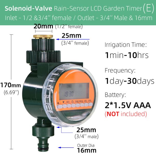 RBCFHI 12 Typen Garten Wassertimer Magnetventil-Controller Automatische LCD-Display Solarenergie Regensensor WiFi-Timer Langlebige Lebensdauer