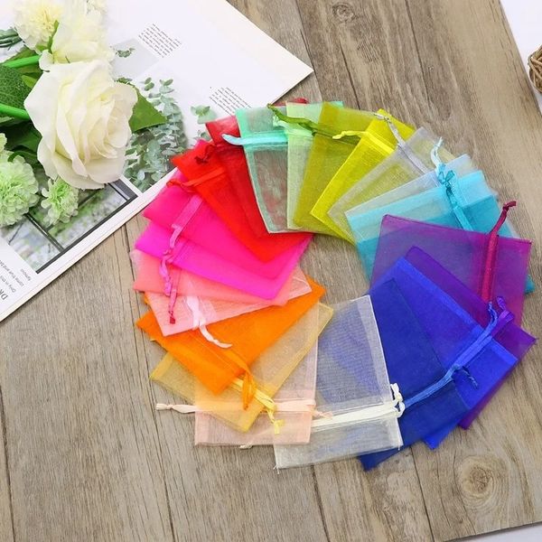 10pcs 7x9cm şeffaf organza çantaları düğün doğum günü partisi şeker kutusu çikolatalar hediye torbaları mücevher depolama çizme çantaları